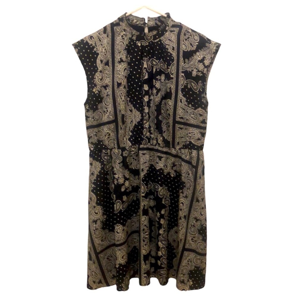 Ann Taylor LARGE Petite Black Paisley Sleeveless Dress